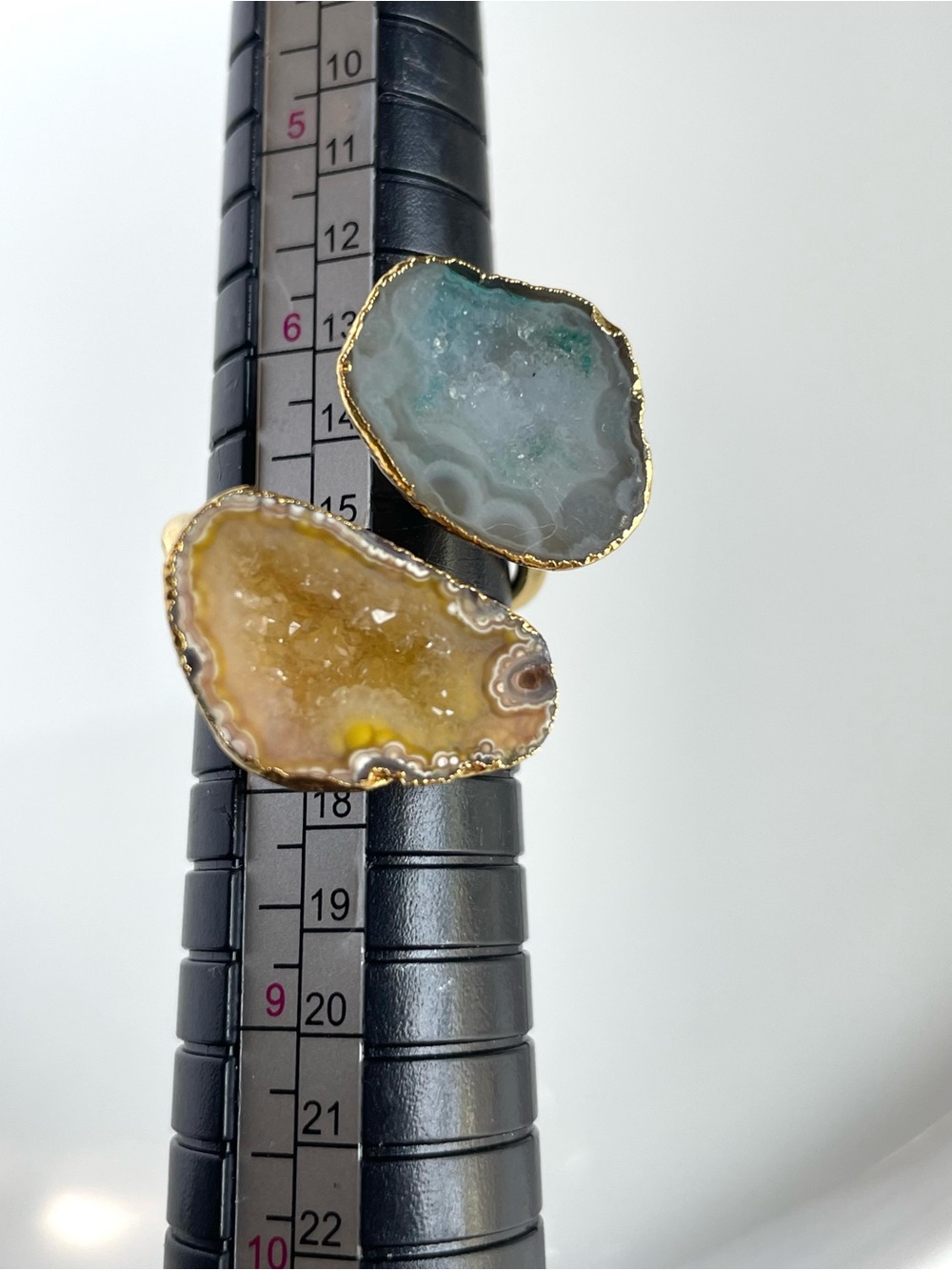 18K Gold Plated Yellow & Blue Agate Druzy Wrap Ring - Picture 8 of 10